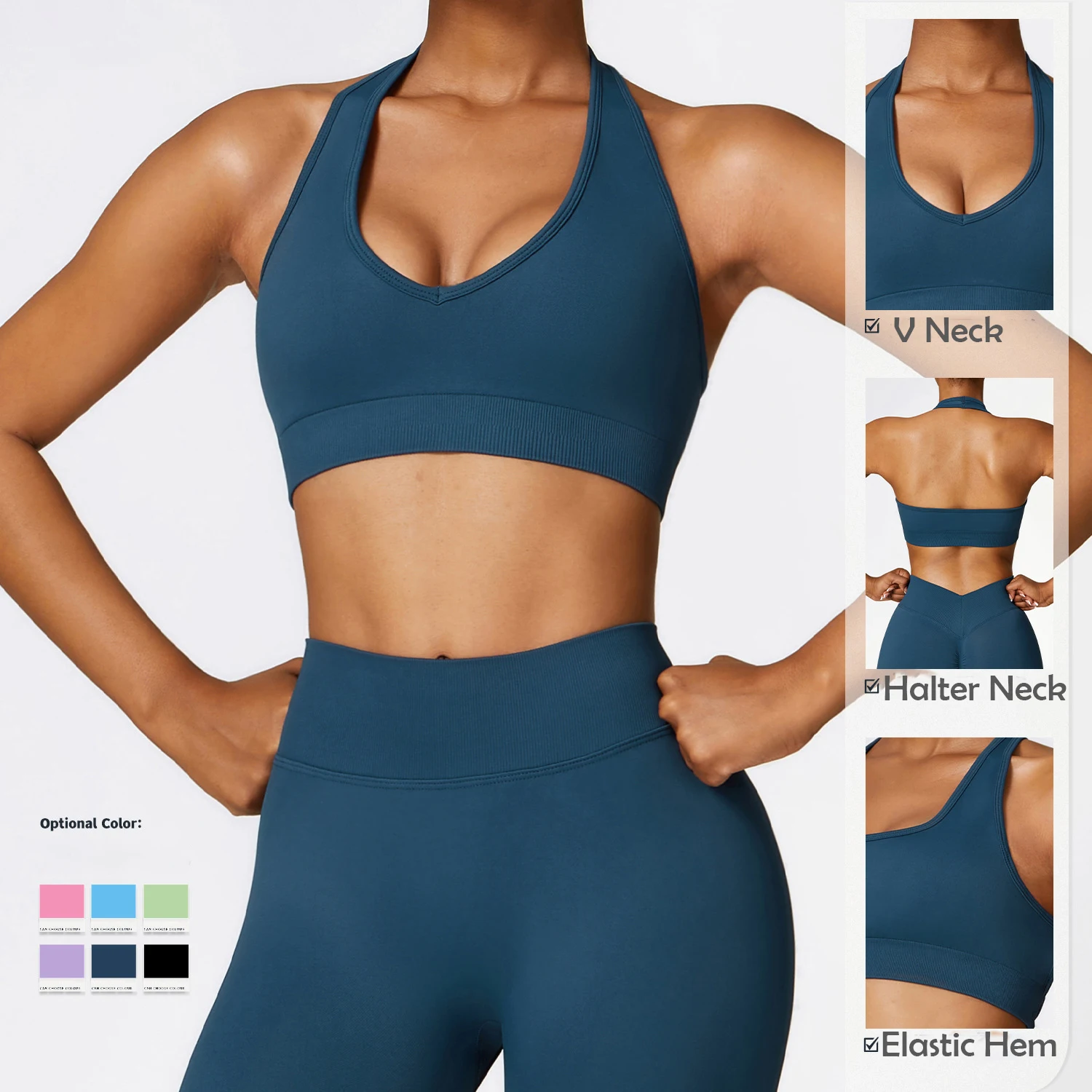 Wholesale Workout Active Wear Crop Top Mujer Sexy Back Activewear Custom Logo Gym Fitness Backless Halter Sports Bra For Women