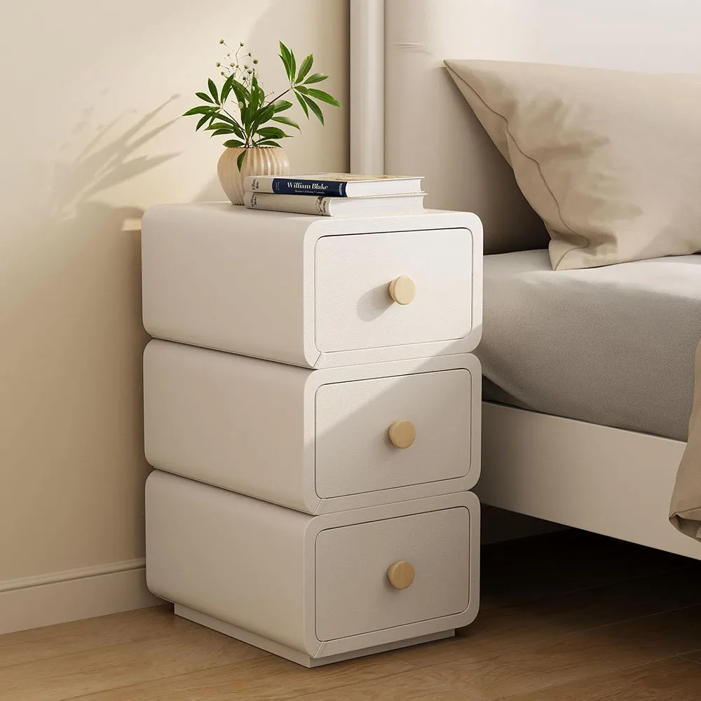 Modern Minimalist White Nightstand with Drawersfor Bedroom Dorm Living Room Dining Apartment Use details