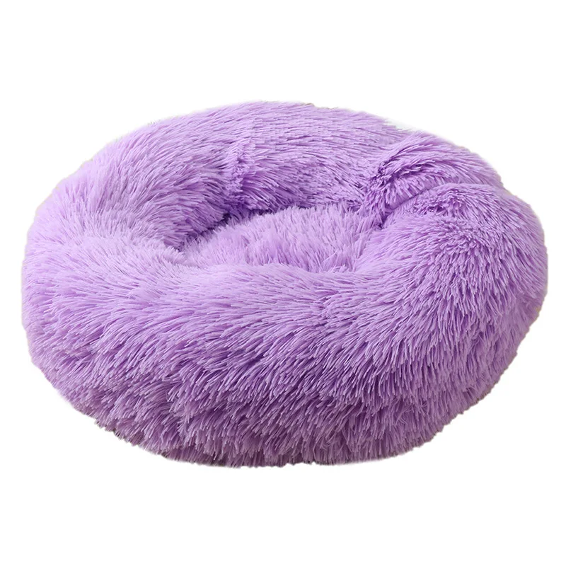 product luxury plush pet round bed soft faux fur donut bed for dogs and cats solid pattern-68