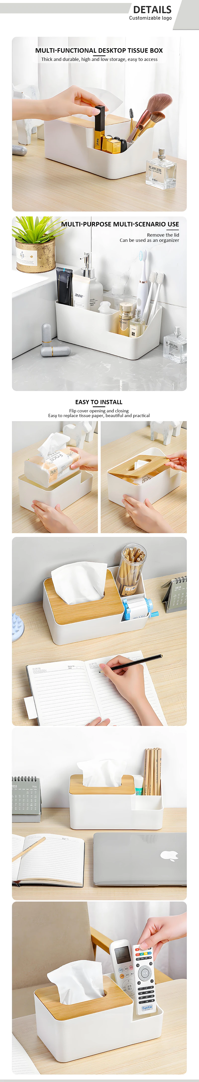 product customized bamboo wood lid tissue box cover eco friendly plastic tissue paper organiser for restaurants modern design organiser-6