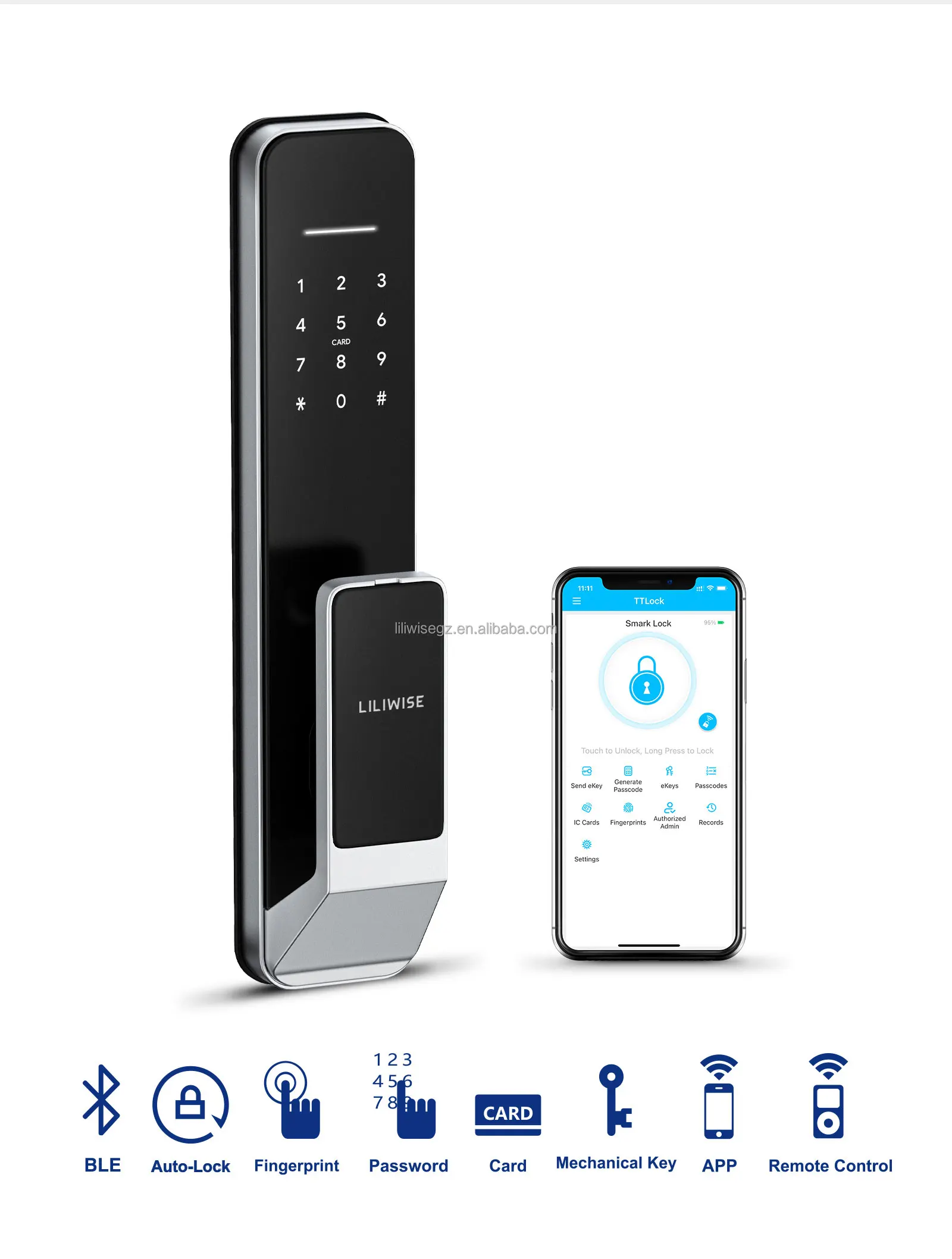 Fully Automatic Smart Door Lock with 4585/5085/6085/5572/6068 Gear Mortise 200 Card Capacity and 150 Password Capacity 3