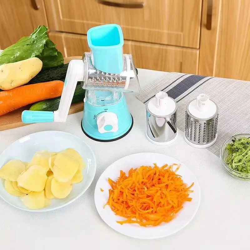 Multifunctional 3 in 1 Spiral Slicer Hand Manual Rotary Cheese Grater Food Slicer Veggie Dicer Vegetable Chopper Cutter