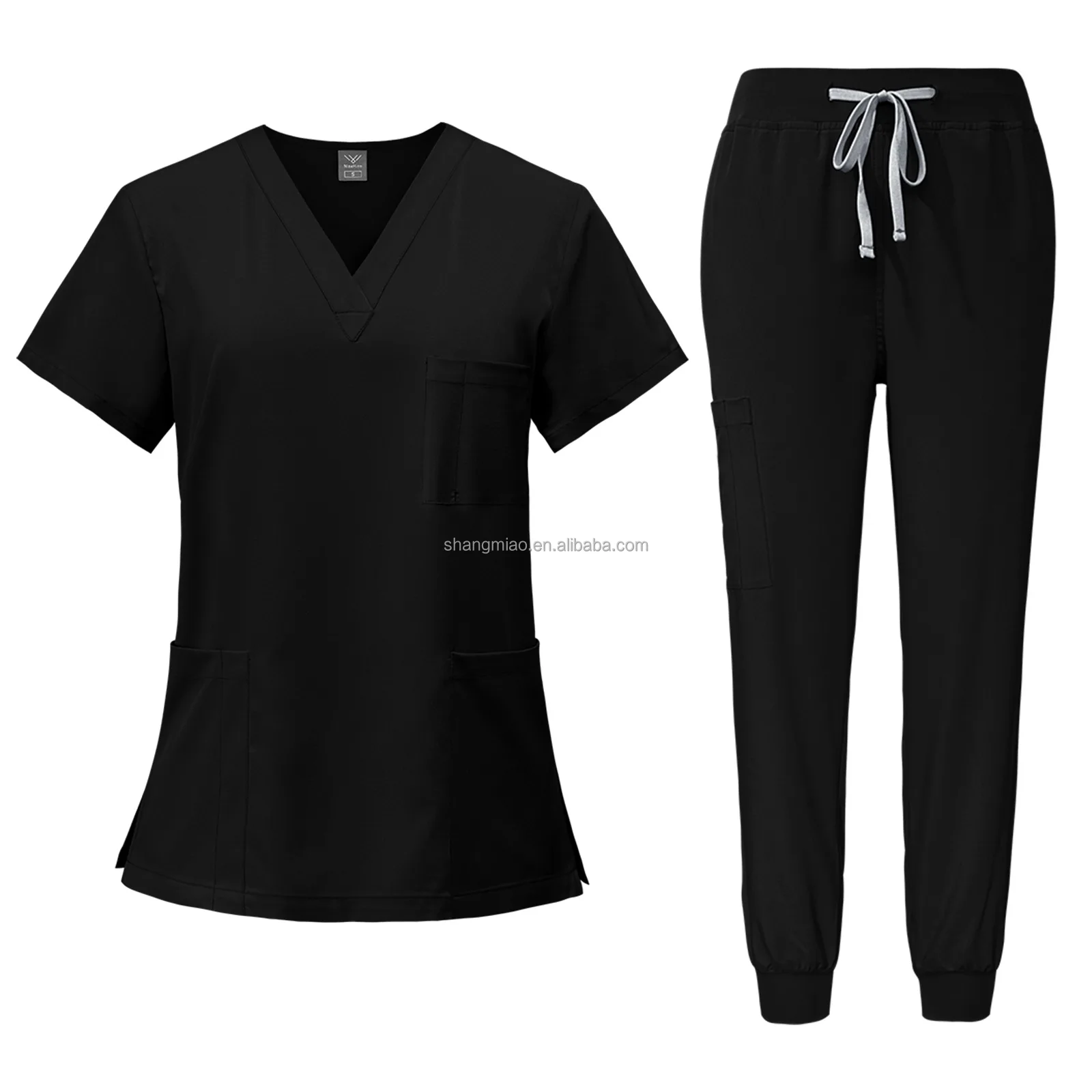 Selling Stylish Sky Blue Medical Scrubs Women Scrub Nursing Polyester Stretchy Hospital Uniforms Sets Lace Up Shirt And Trouser