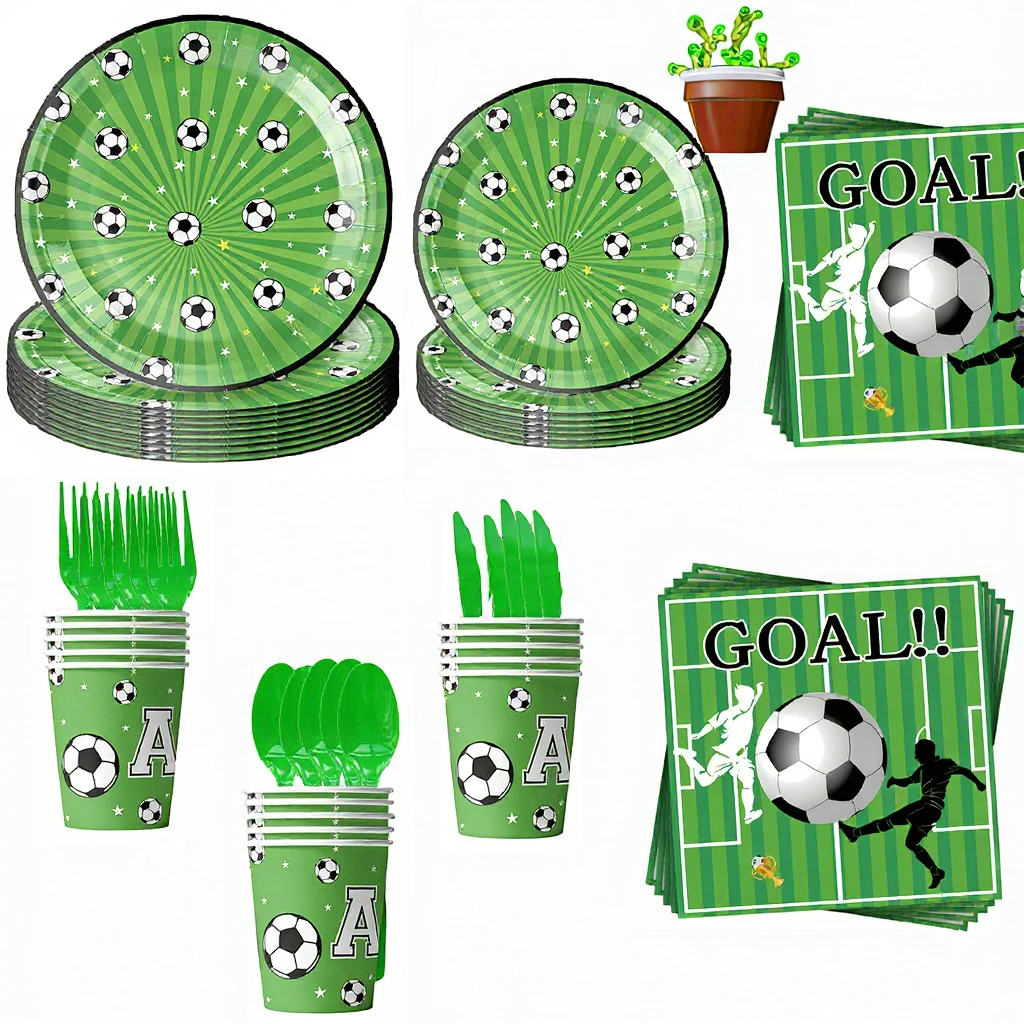 Modern Sports Theme Soccer New Year Party Decorations Disposable Eco-Friendly Paper Dinnerware Sets-7/9INCH Round Plates Napkins supplier