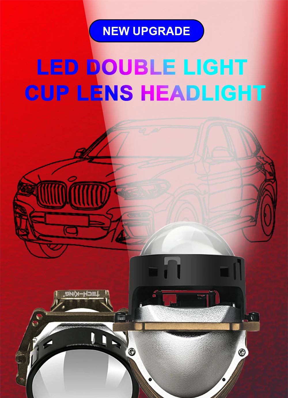 Car headlamp system bi led projector lens 3-inch double beam projection lens 126W double lamp cup LED projection lens headlights