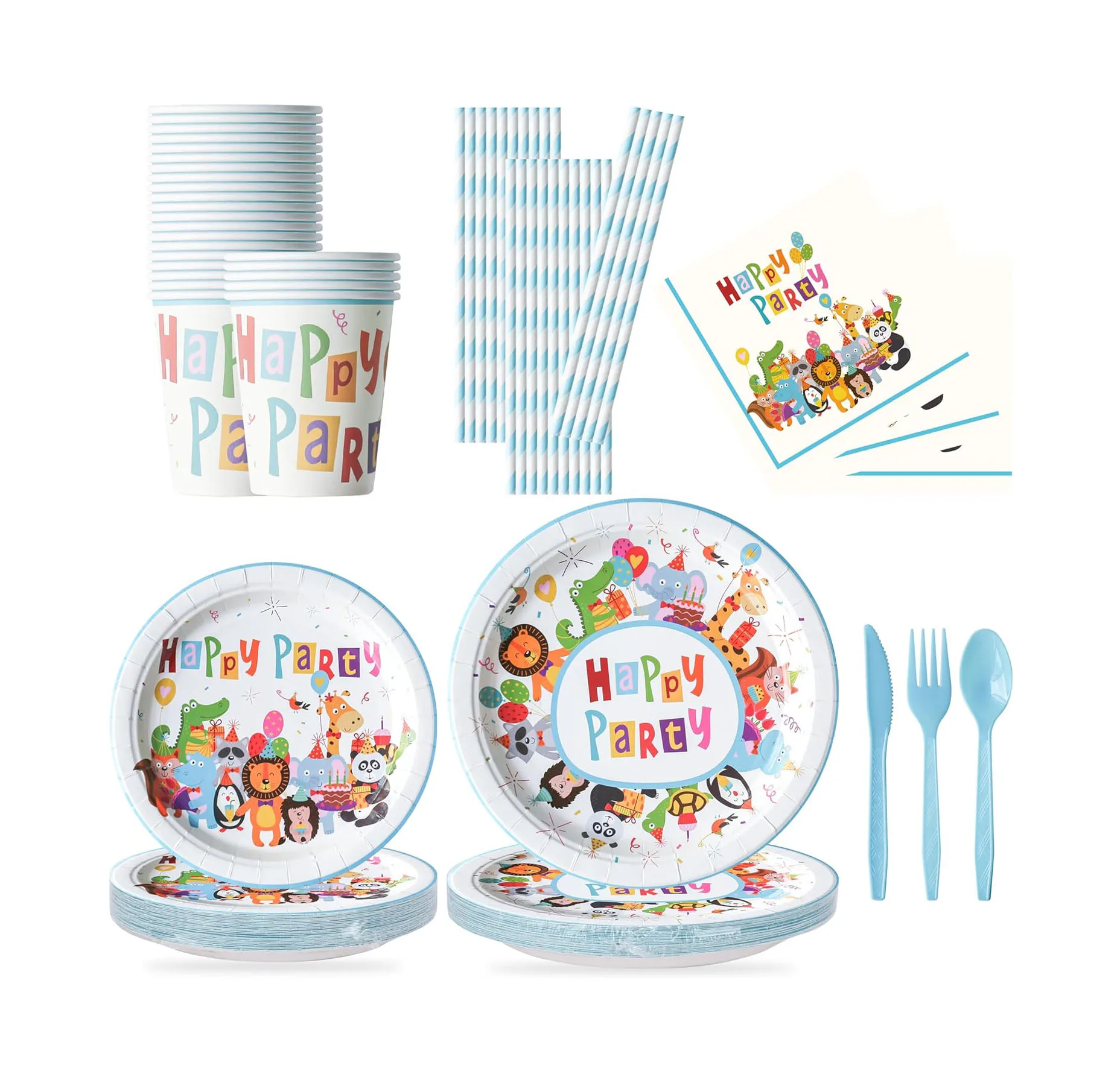 Jungle Aanimal Theme Disposable Birthday Party Tableware Set Lion Dino Patter Disposable Paper Plates And Cups