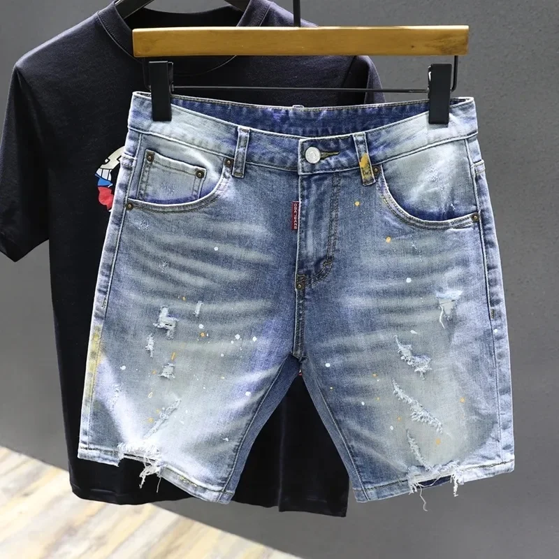 New Fashion Mens Ripped Short Jeans Brand Clothing Bermuda Summer 100% Cotton Shorts Denim Shorts