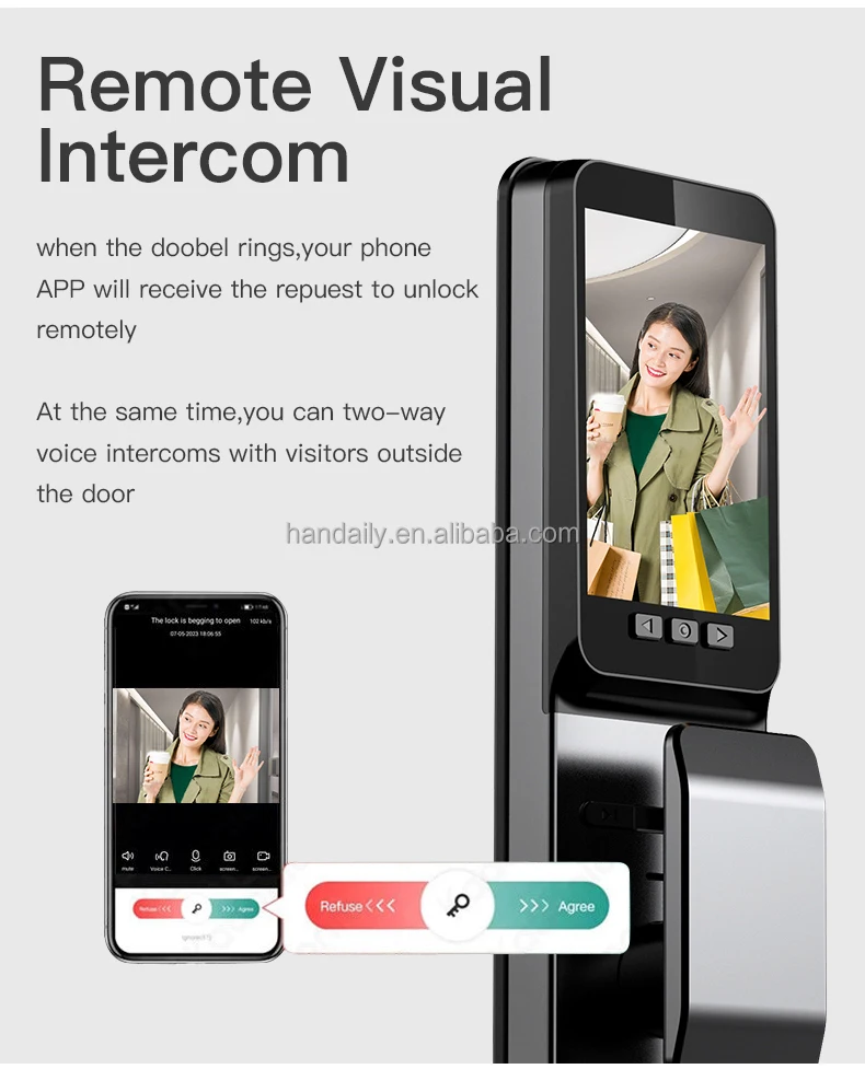 product factory  price 3d face recognition smart lock wifi app tuya video intercom  fingerprint keyless smart home door lock with camera-23
