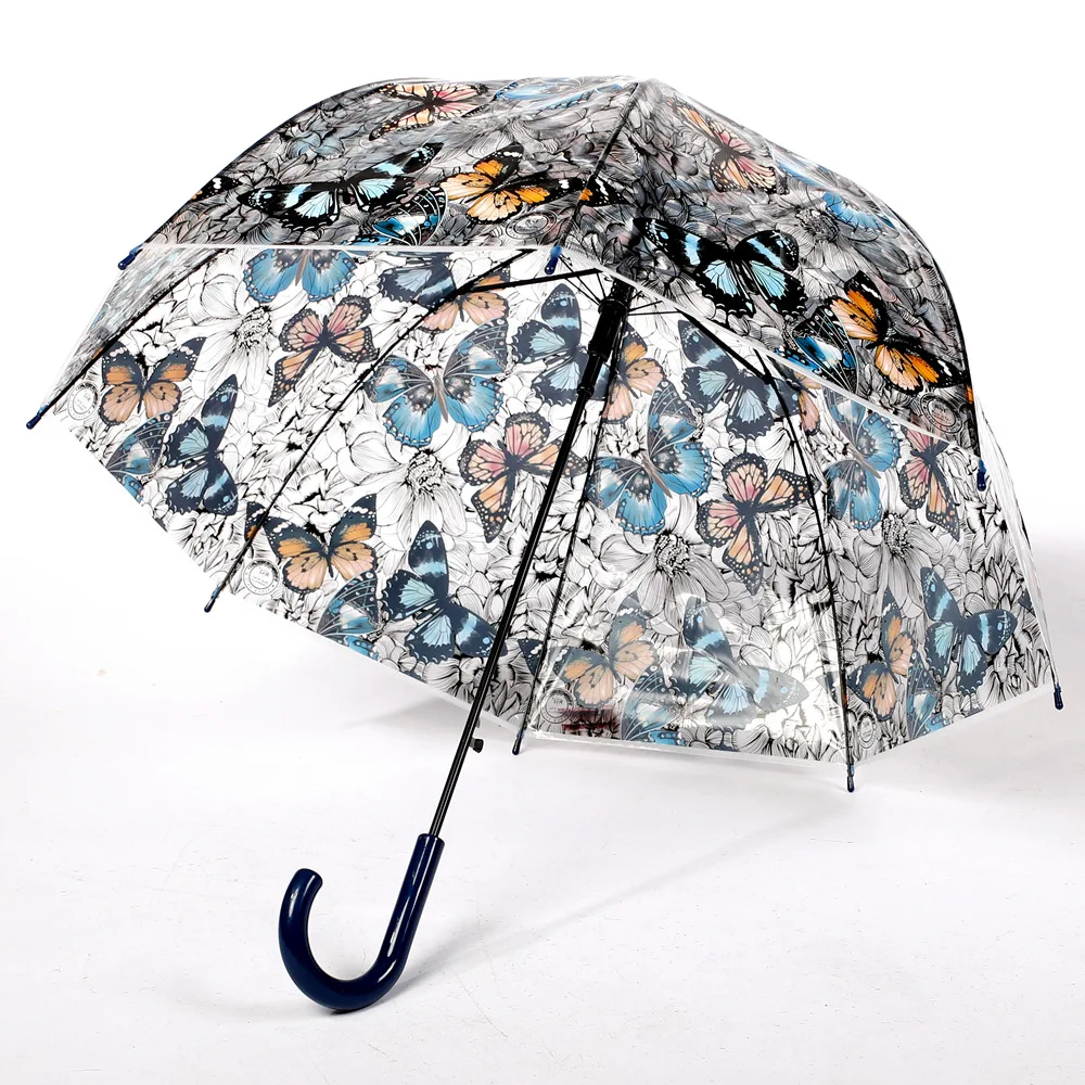 DD1594  Mexican Style Birdcage Clear Butterfly Umbrella Kids Straight Parasol Transparent PVC Kids Umbrellas