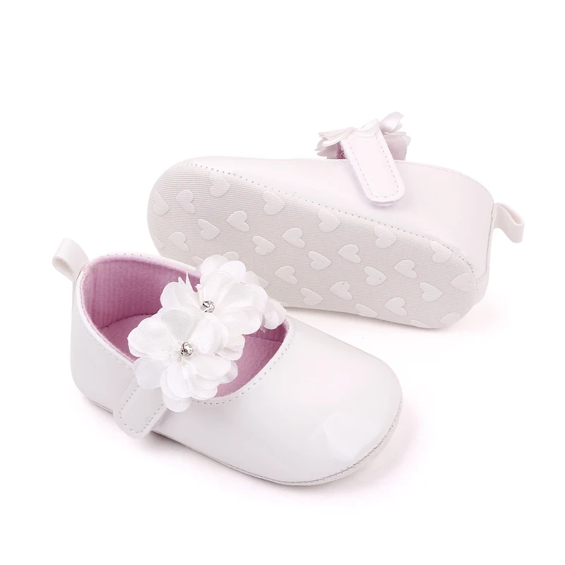 Solid Color Leather Rhinestones Flower Baby Girls Fashion Princess Small Leather Shoes for Toddler Shoes details