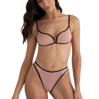 Contrast Binding Adjustable Straps Back Clasp String Bikini Swimsuit Swimwear Two Pieces Bathing Suit