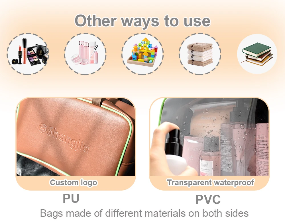 Pu Leather Cosmetic Bag Pvc Transparent Travel Toiletry Wash Pouch Clear Cosmetic Bag factory