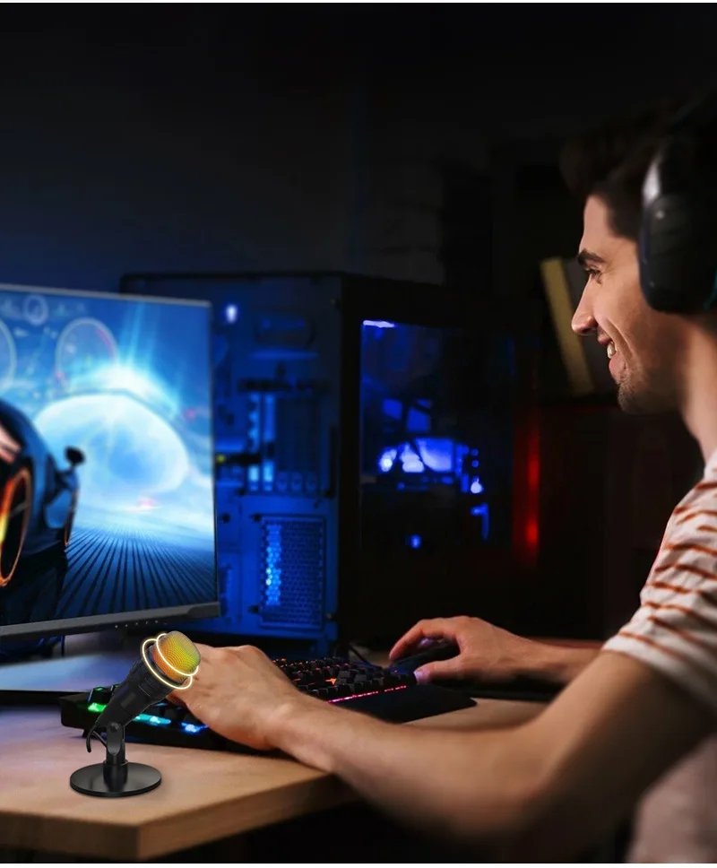 computer live broadcast noise reduction recording e-sports RGB capacitor USB microphone cross-border pure English