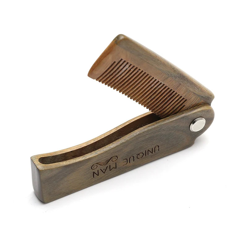 OEM Pocket Size Beard Comb Wood Folding Easy To Use And Profession Beard Care Wood Folding Comb As Gift For Men