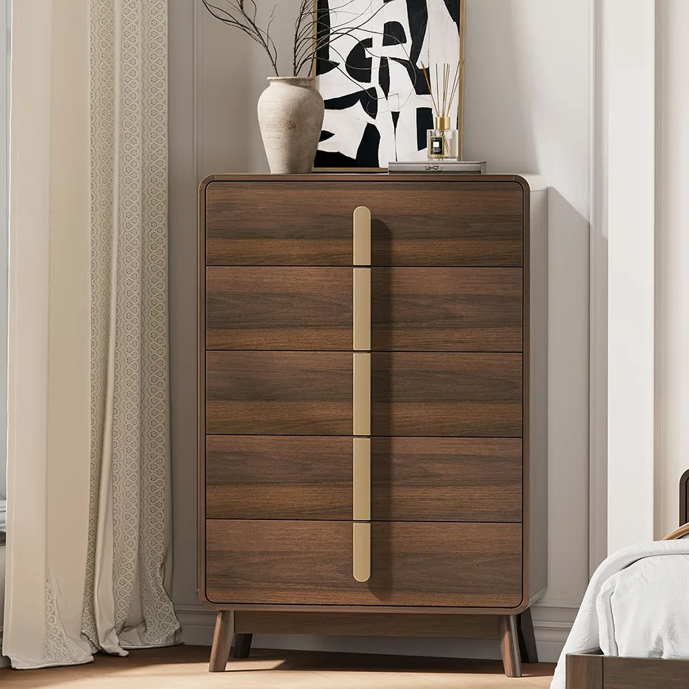 product modern mid century tall dresser with 5 drawers large wood organizer for bedroom or living room efficient storage furniture-0