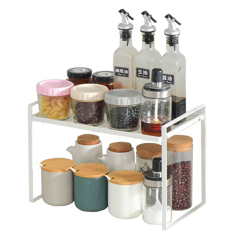 Multifunction Bathroom Double Layers Kitchen Spice Jar Rack Bowl Cup Storage Utensil Shelf
