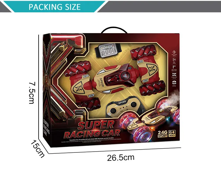 2.4Ghz Double Sided Rotating RC Stunt Car Toys Vehicle Remote Control Gesture Sensor Cars With Spray and Light