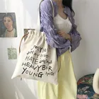 Bags OEM/ODM High Quality Drawstring Women's Shoulder Tote Grocery Canvas Drawstring Bags With Strings