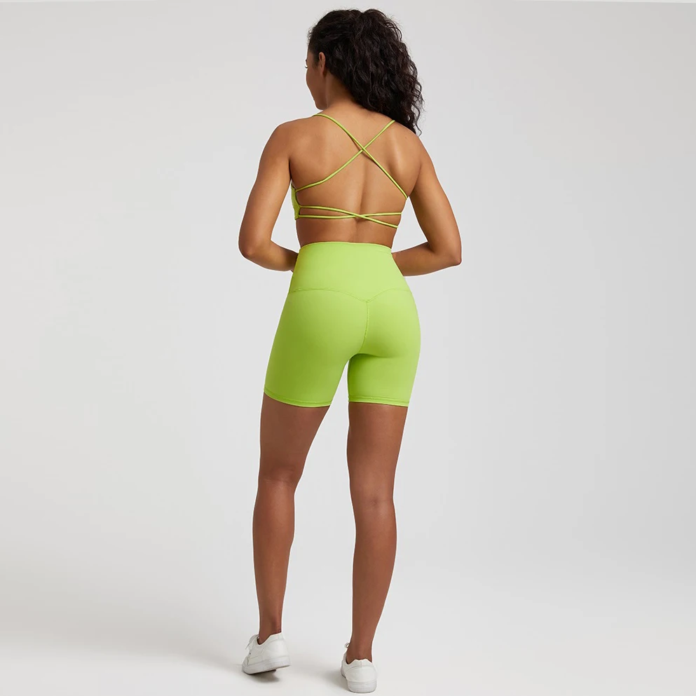 Hot Selling Workout Yoga Wear Set Women's Stylish Cross Back Padded Sports Bra And Shorts Gym Fitness Set