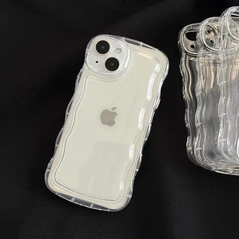 For Apple iPhone 15 14 13 New Wave Airbag Shockproof Mobile Cover Transparent anti-drop Cell Phone Case