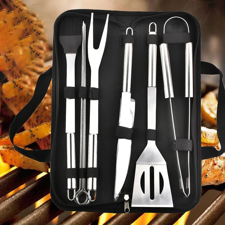 Factory Top Seller BBQ Tools Grilling Tools Set Stainless Steel Grill Tong Knife Fork Shovel Skewer Grill Set
