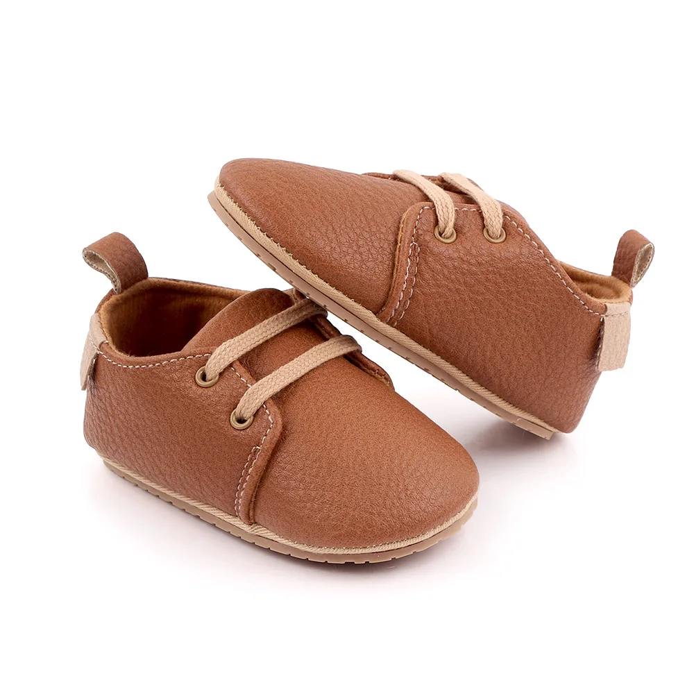 Casual Baby Boys Non-slip TPR Sole Newborn Toddler Lace Shoes Infant Dress Boys Shoes details