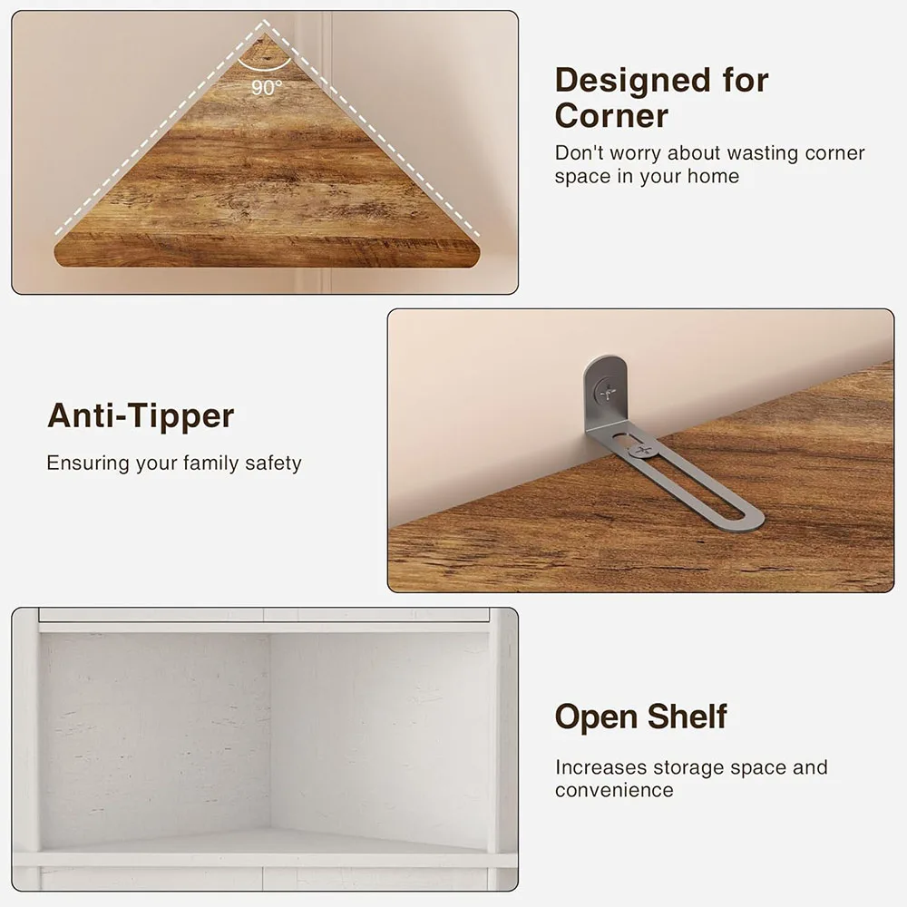 67''H Tall Corner Cabinet with 4 Tempered Glass Doors Farmhouse Storage Cabinet 5 Adjustable Shelves Home Pantry Hutch Kitchen supplier