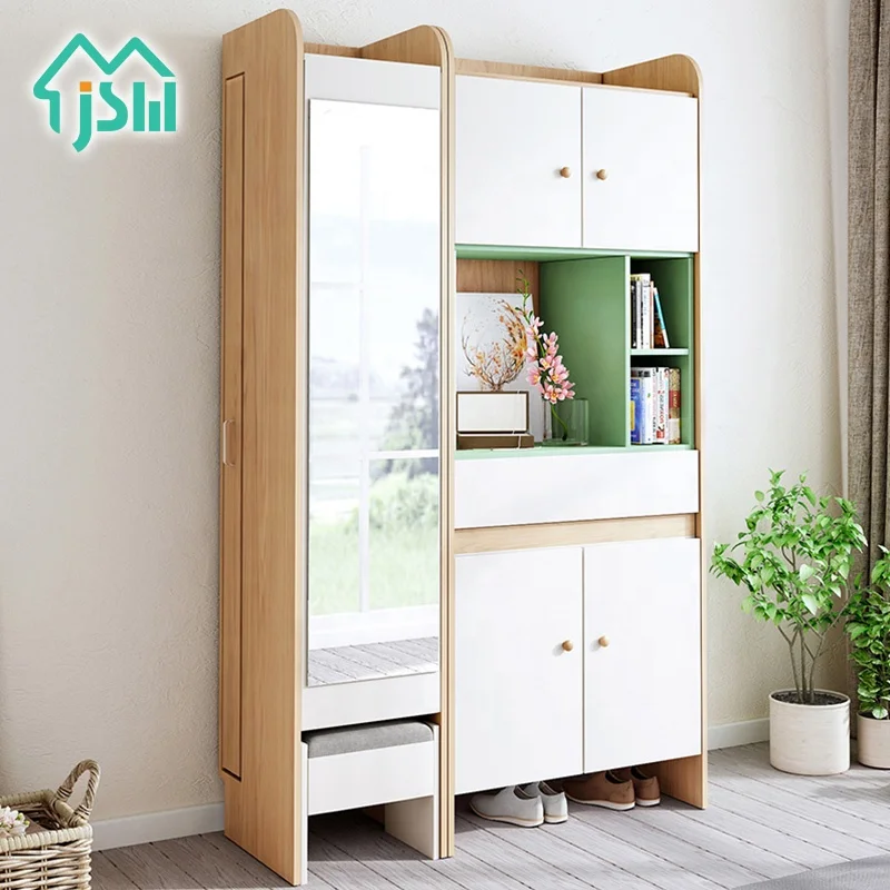 Nordic Style Modern Home Furniture Entrance Living Room Cabinet Mirror Tall Wood Shoe Storage Cabinet