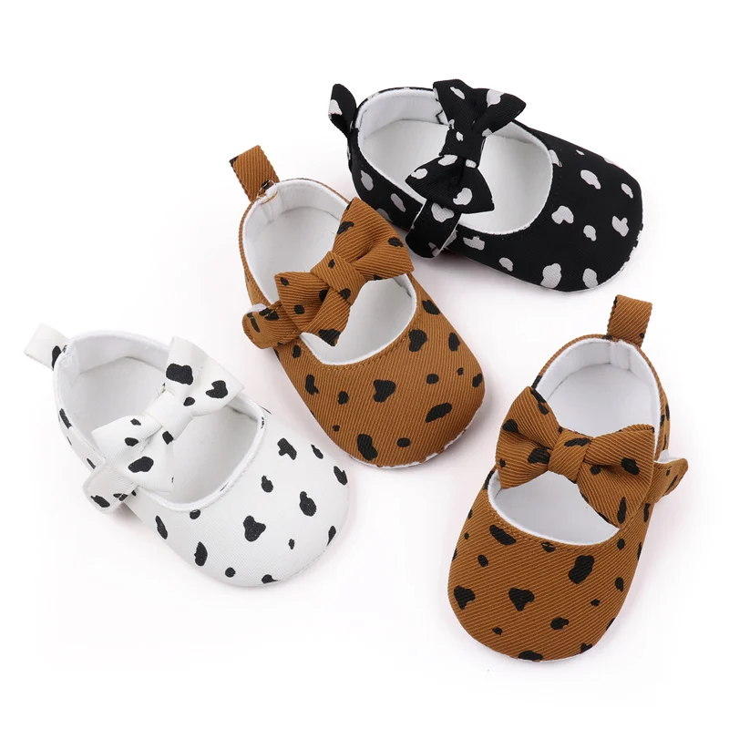 New Cotton Bow Princess Single Shoes for Baby Girls Solid Color Leopard Print Decorative Toddler Shoes details