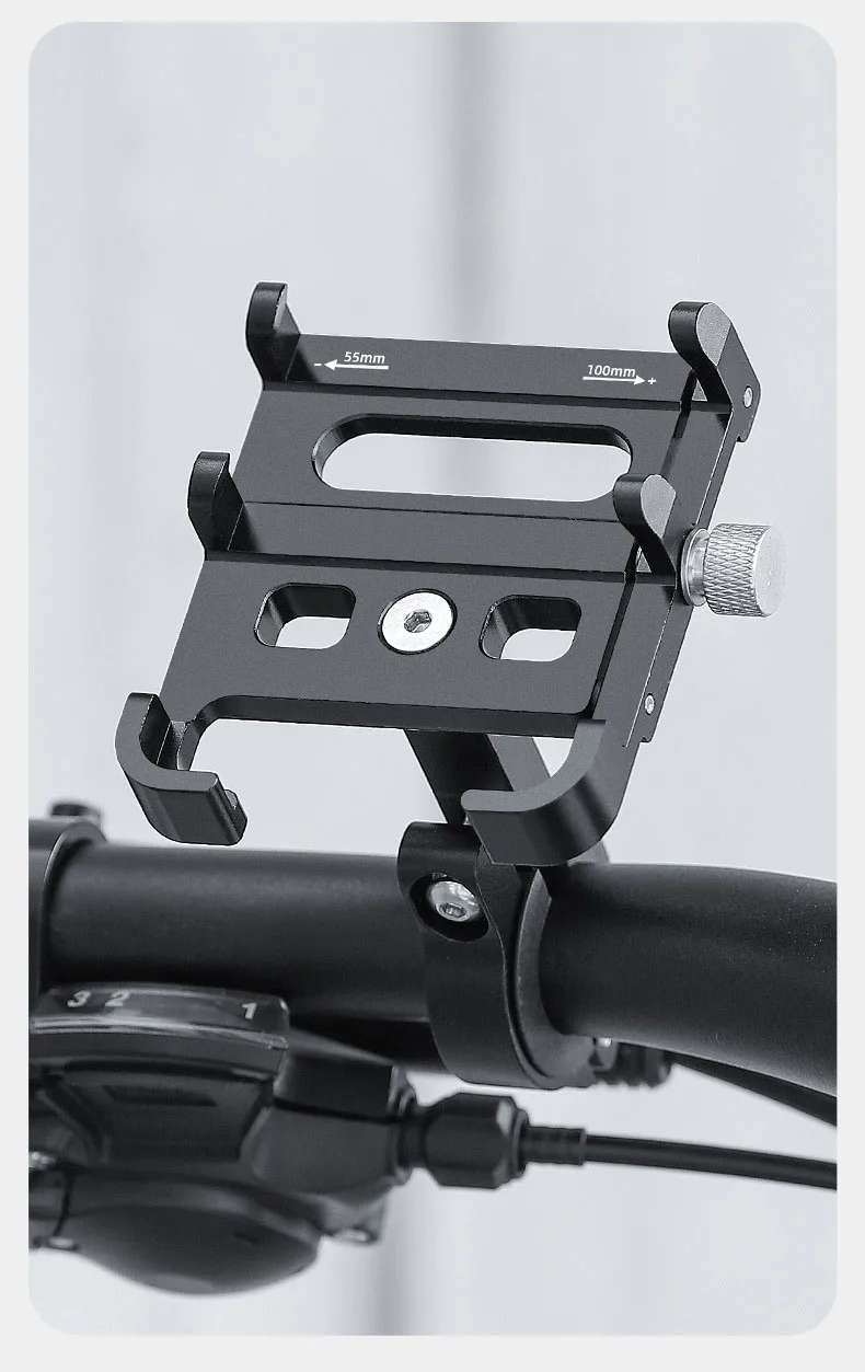 Universal Motorcycle Cell Phone Holder with Bottom Support Stainless Steel Black for Right Side Placement of Your Phone