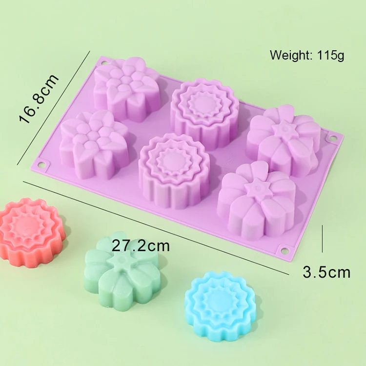 Wholesale  6 Hole Flower Shape Silicone Soap Mold custom silicone flower shape 6 Cavities cake mold For candy