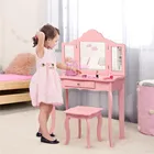 Table Dressing Table Design Modern Assembly MDF Children's Girls Pink Dressing Table Children's Dressing Table