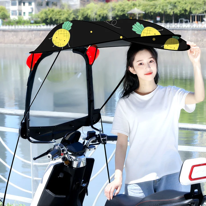 KLH443 Girls Cute Outdoor Motorcycle Sunshade Umbrella Windproof Electric Bike Canopy Animals Printing Bicycle Umbrellas