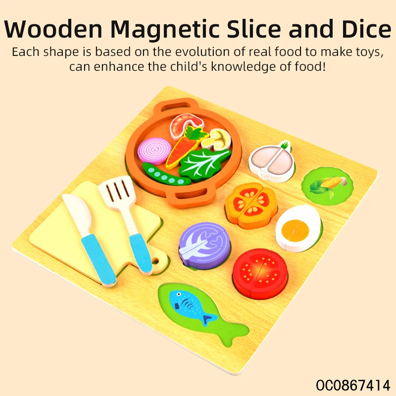 Montesori toys educational kitchen knife toys set wooden with magnet wood block