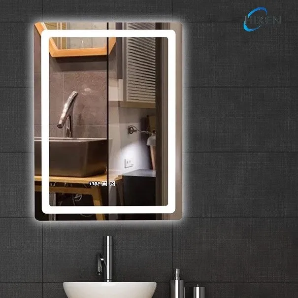HIXEN 18-7B Factory Wholesale Hotel Project Design Height Adjustable Led Light Bathroom Wall Mirror