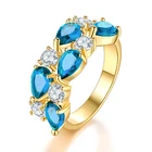 Pear Ring Girls Multi Color Blue Black Green AAA Zircon Crystal Rose Gold Women Copper Jewelry Pear CZ Ring
