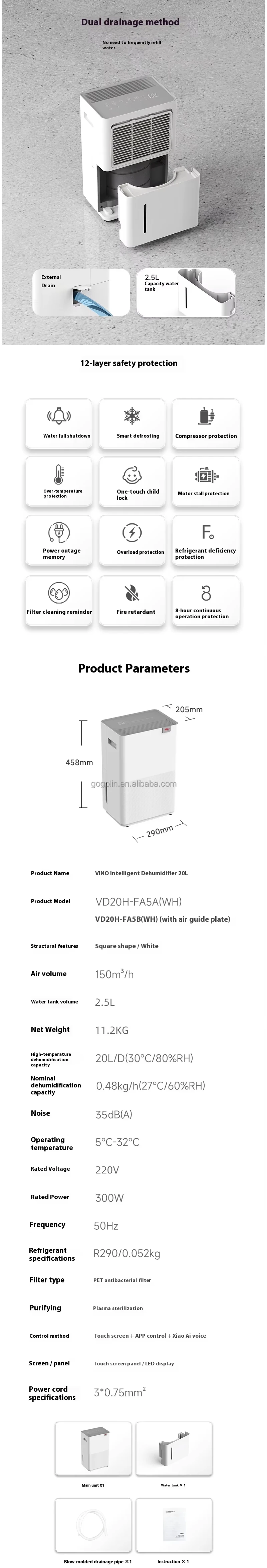 Electric Home Dehumidifier, VINO, 20L/Day - detail 8