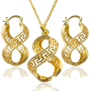 Fashion jewelry italian gold plated earrings and pendant dubai 14K gold jewelry set