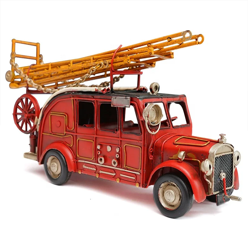 SARED Modello di Camion Vintage in Metallo 30 x 12 x 13,5 cm Camion dei Pompieri Rosso Metallo Stile retrò Rosso Vintage Metallo Decorativo 