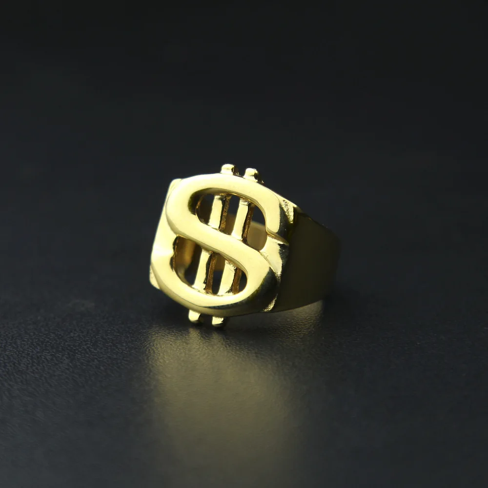 US Dollar Sign Ring Street Style Gold/Silver Size /9/10/11/12 Stainless Steel Hip Hop Ring For Rappers hip hop ring jewelry