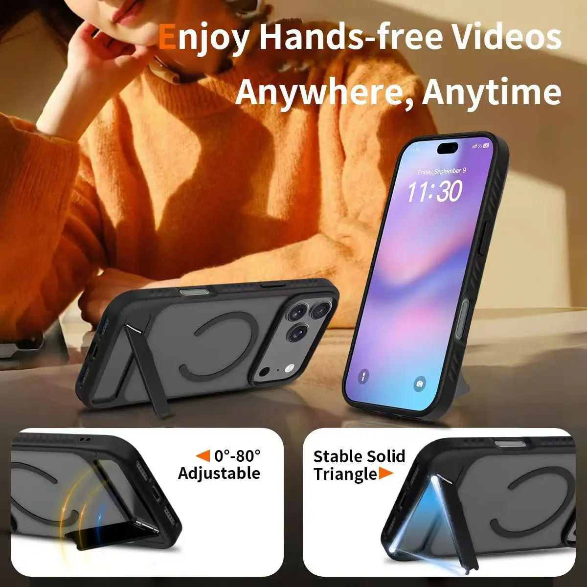 product laudtec 2 in 1 magnetic stand with skin feel protective case for iphone 17-2