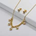 Jewelry Wholesale Stainless Steel Cuban Chain Gold Plated Zircon Neckalce Earrings Jewelry Set