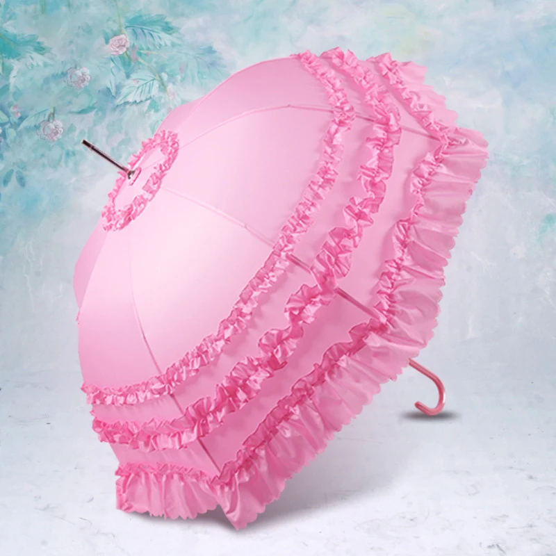 WHY411 Lolita Princess Lace Edge Umbrella European Retro Parasol Western Bride Wedding Straight Umbrella
