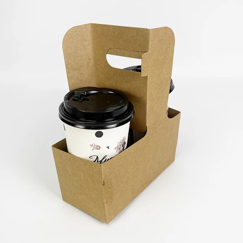 Wholesale paper cup carrier customized logo foldable cardboard 1/2/4 compartments disposable coffee tea paper cup holder