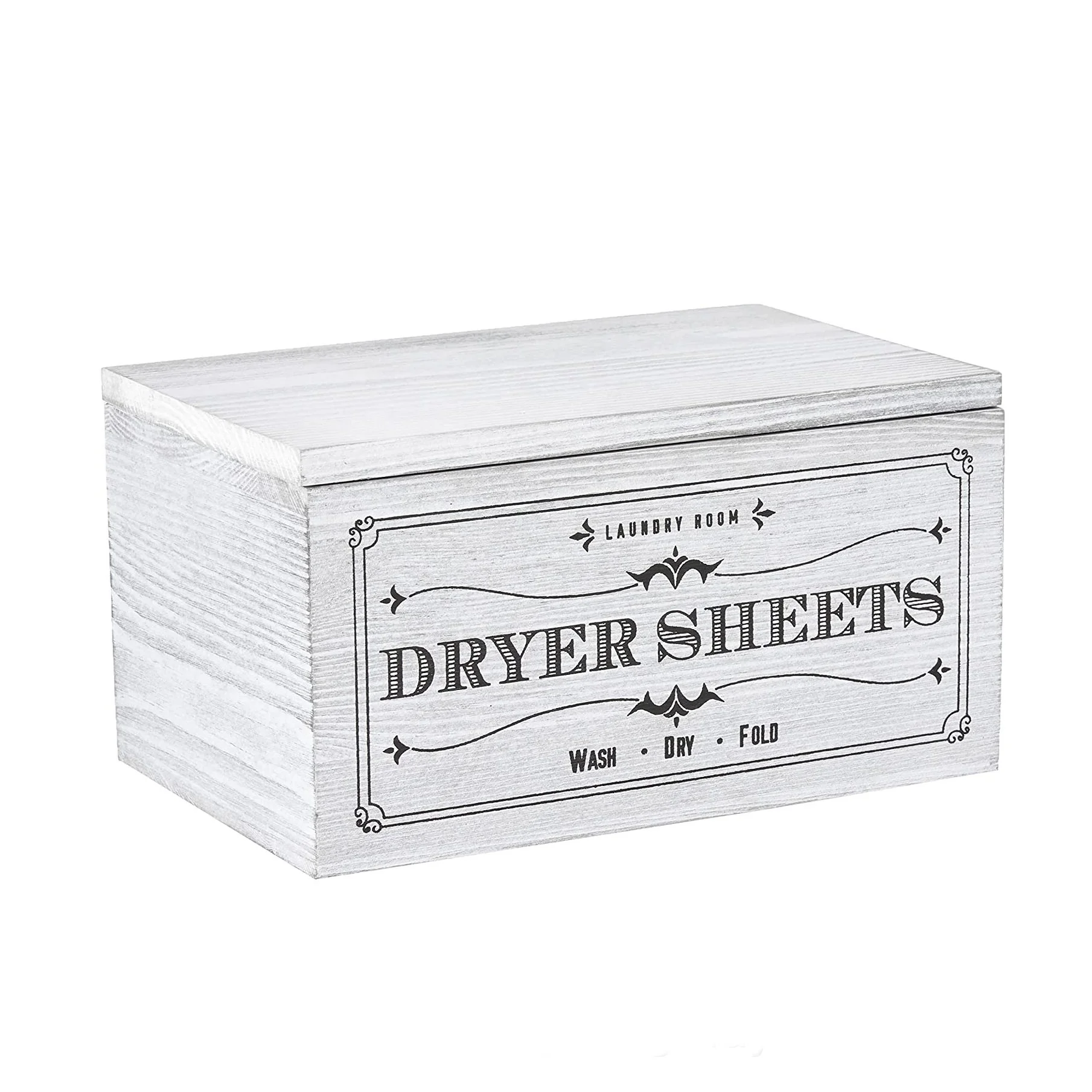 Wood box dryer sheet holder dispenser with hinged lid wooden dryer sheet storage box