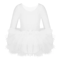 Low Price 4-Layer Ballet Dress Kids Girls Long Sleeves Tulle Tutu Skirt Dancewear Costume