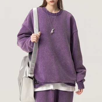 OEM/ODM Custom Women's Relaxed Fleece Pullover Hoodie - 350G, Round Neck, Drop-Shoulder, Cotton-Poly Blend, Vintage Colors