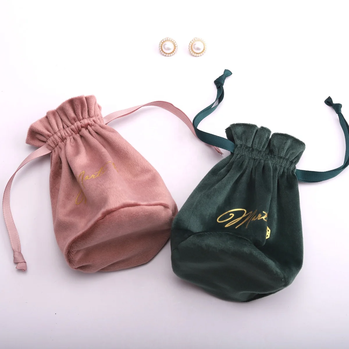 High End Round Bottom Velvet Gift Candle Skincare Product Storage Bag Custom Logo Reusable Velvet Jewelry Pouch