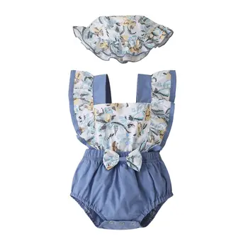 Baby Girl Clothes Baby Girl Romper Ruffle Suspenders Newborn Girl Tiny Blue Flowers Romper Wholesale Summer Clothing luxury