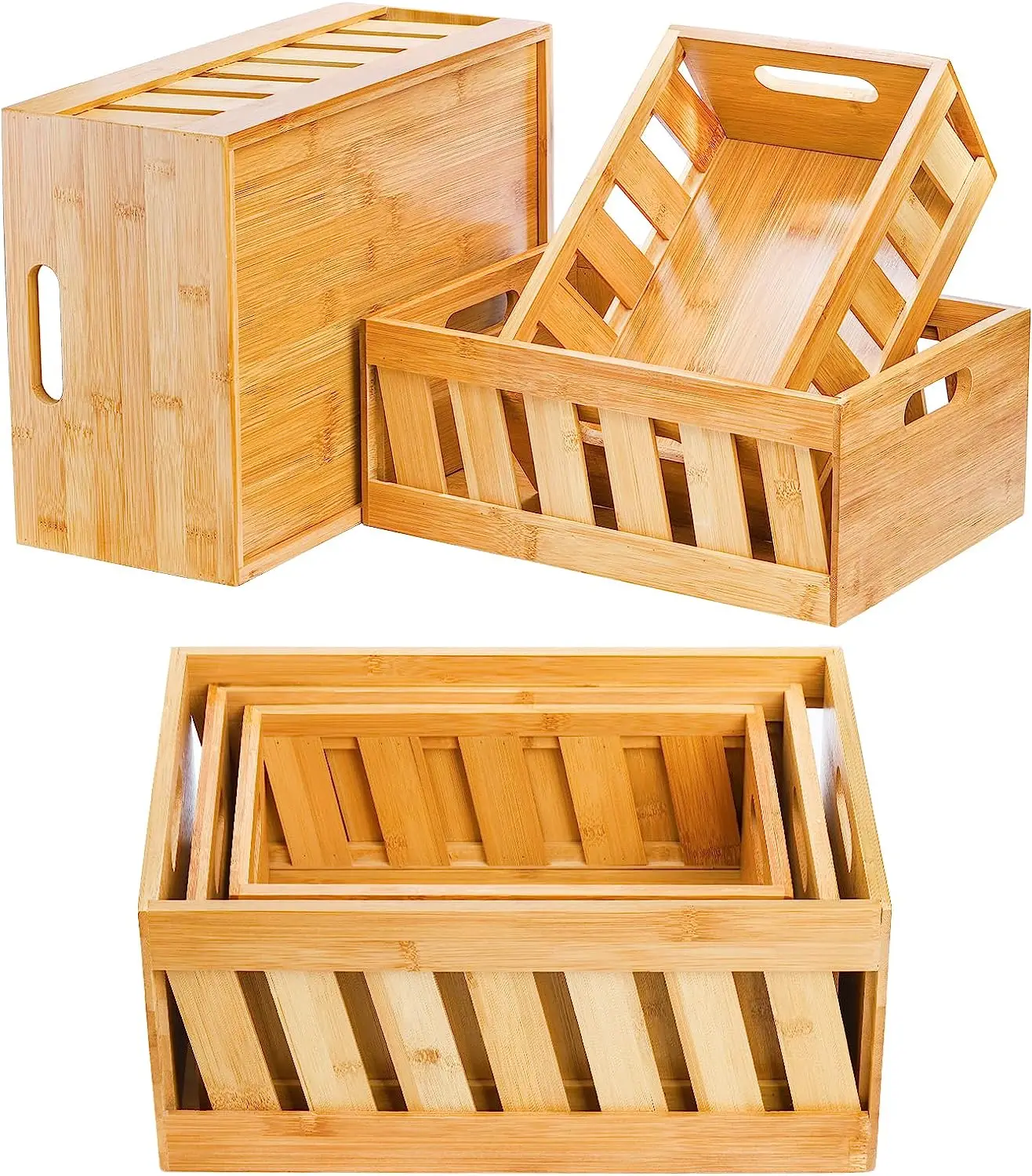 product farmhouse style wooden box for storage decoration display bamboo crates storage container with handle-1